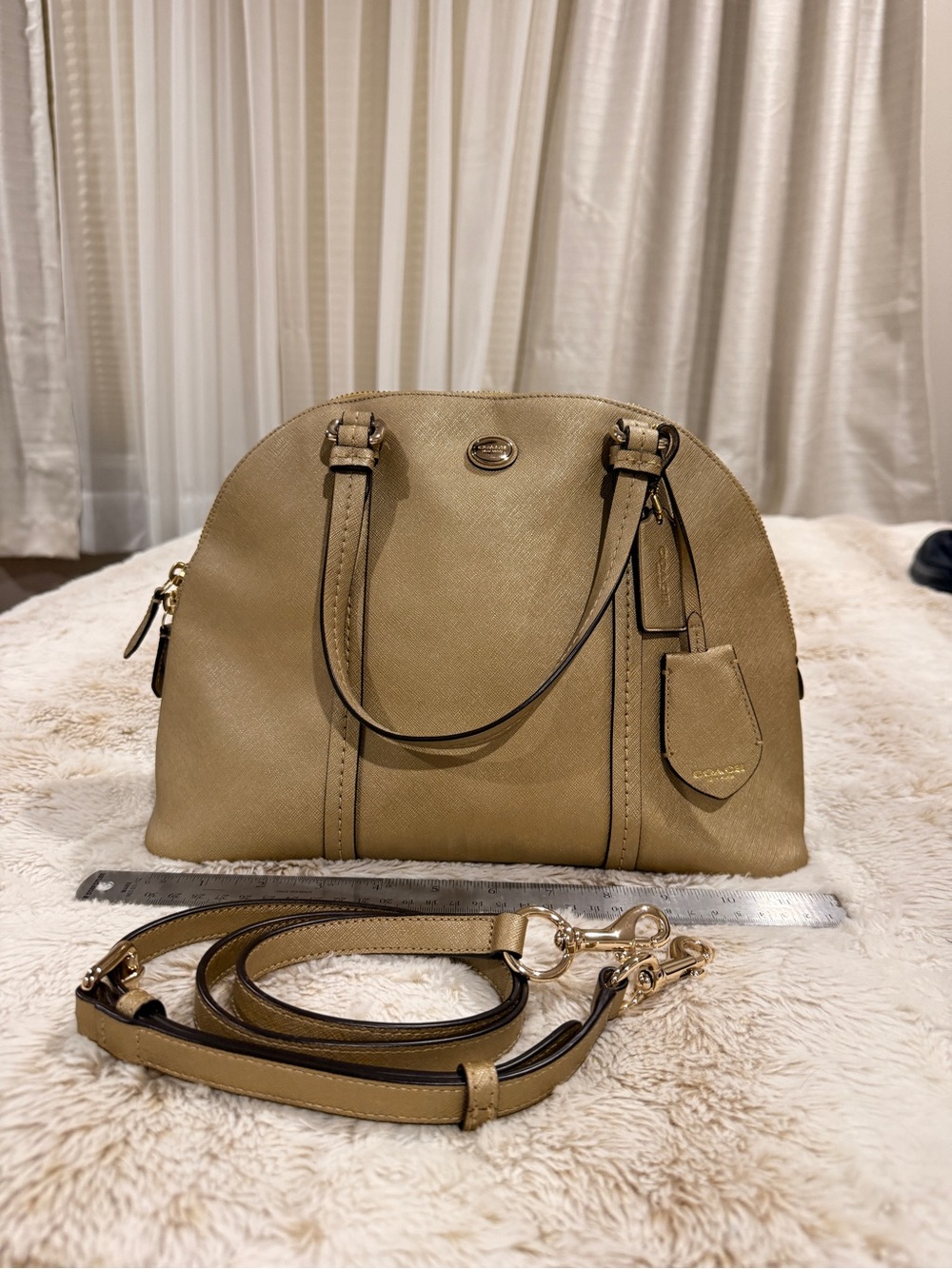 Coach Gold Saffiano Leather Dome Satchel Crossbody Shoulder Bag